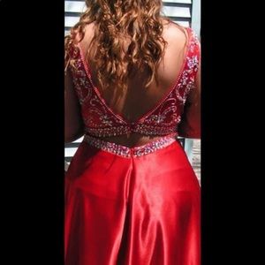 Elegant Beaded Red Gown